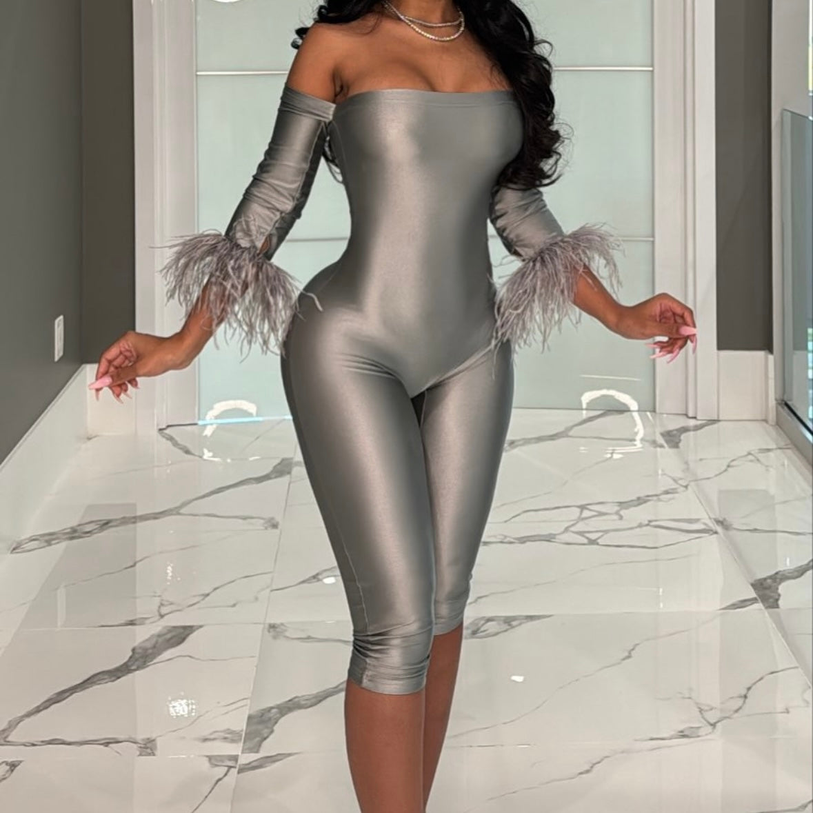 Grey Ostrich Jumpsuit